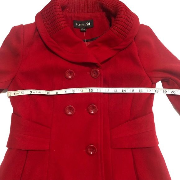 NWOT Forever 21 Stylish Red Fully Lined Peacoat, Size Large - Picture 10 of 13